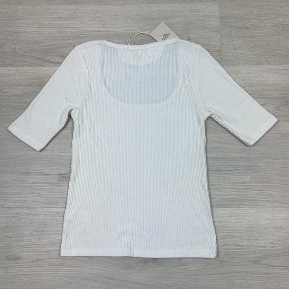 Faherty Legend Rib Scoop Neck Tee Womens Small Beige Egret - Picture 5 of 6